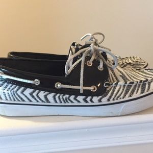 Sequined,zebra stripe Sperry’s,Women’s size 9.5 US